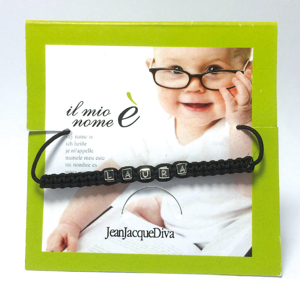 JJDiva bracciale nome composto di dadini in argento nov25 e macramè - Laura