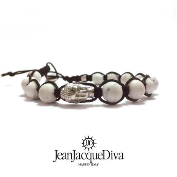 bracciale Buddha con sfere di aulite bianca JJD bracciale Buddha - sfere 8 mm aulite