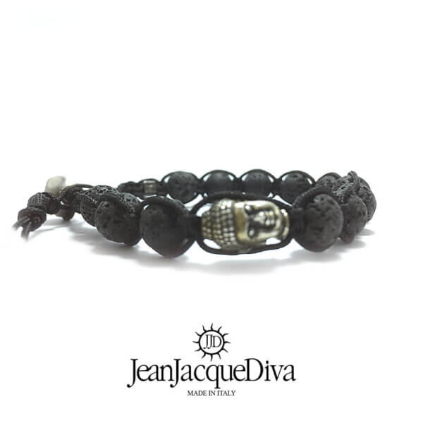 JJD bracciale Buddha - sfere 8 mm lava nera