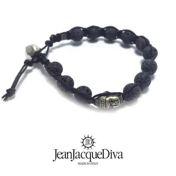 JJD bracciale Buddha - sfere 8 mm lava nera