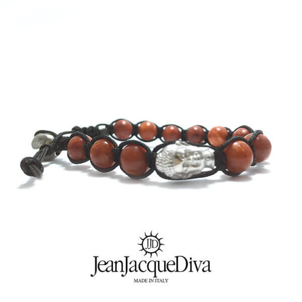 JJD bracciale Buddha - sfere 8 mm madrepora rossa