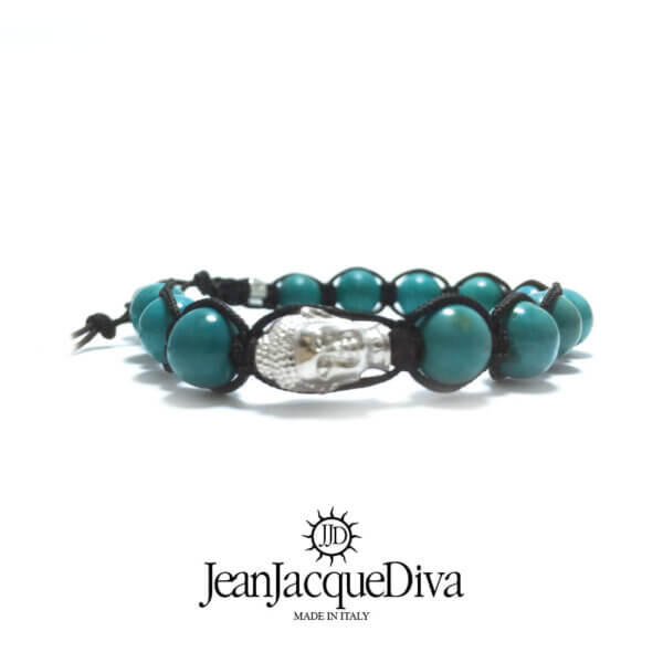 JJD bracciale Buddha - - sfere 8 mm turchese lucide