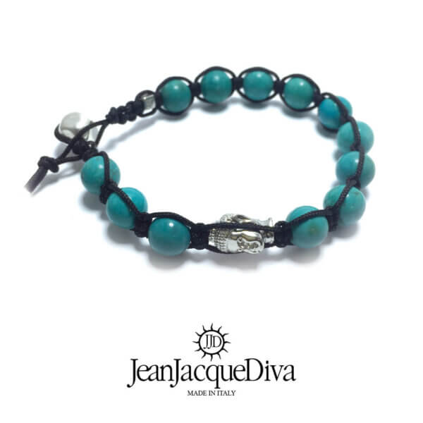 JJD bracciale Buddha - - sfere 8 mm turchese lucide