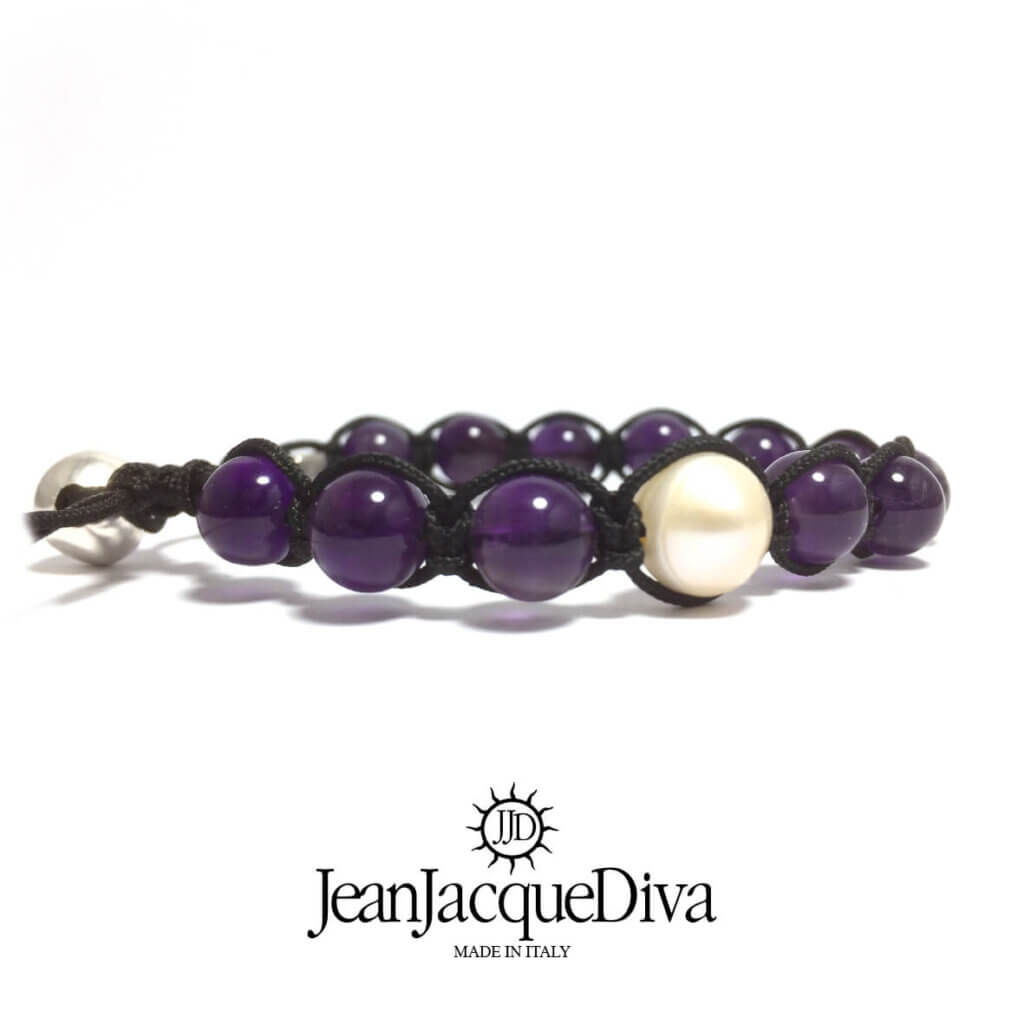 JJD bracciale etnico Tamaschi perla argento - sfere 8 mm ametista