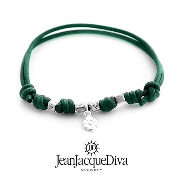 bracciale cordino cerato LeiLui dadini martellati e charm fiore