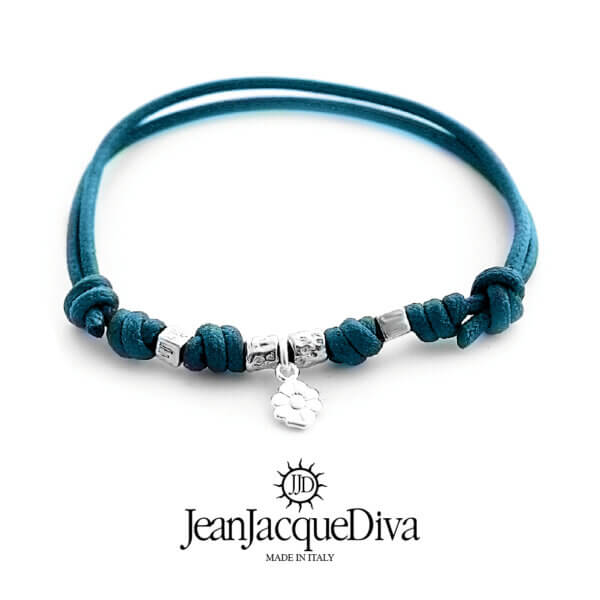 bracciale cordino cerato LeiLui dadini martellati e charm fiore